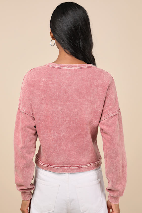 Lulus Effortlessly Coveted Washed Pink Cropped Sweater Top In Pink