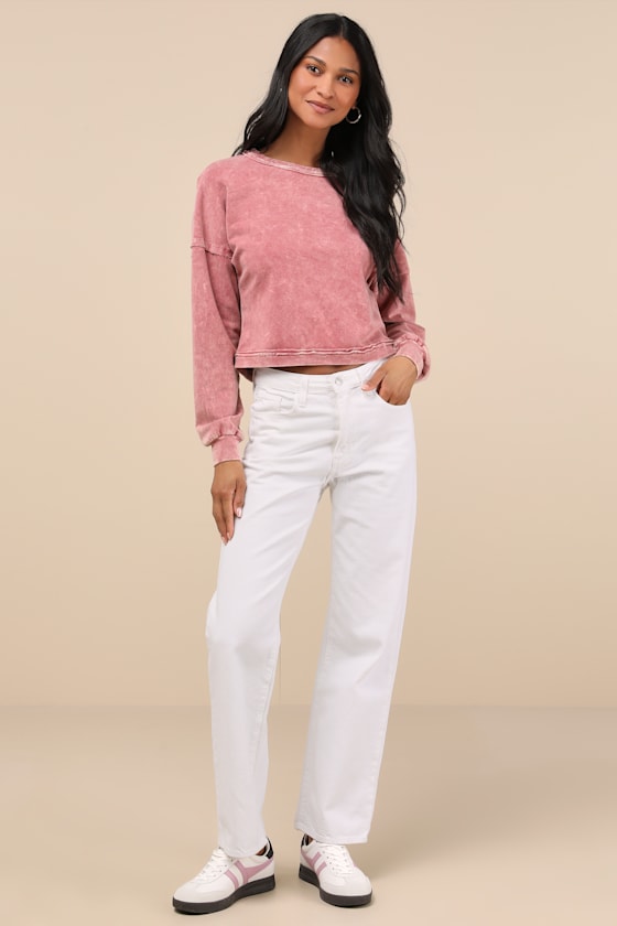 Lulus Effortlessly Coveted Washed Pink Cropped Sweater Top In Pink