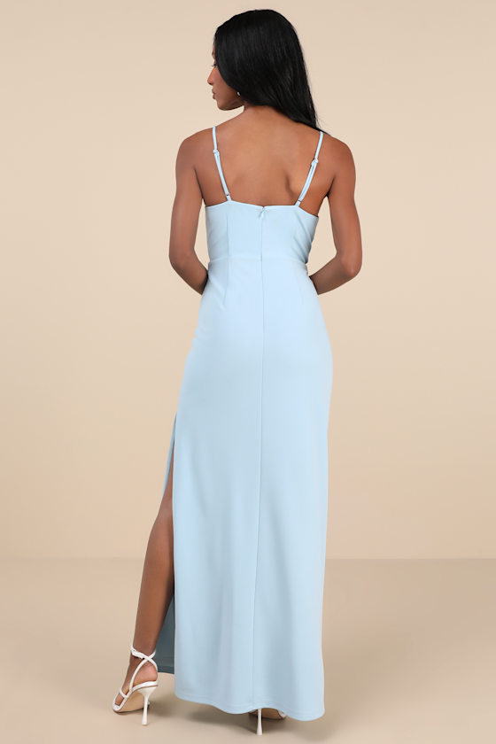 Lulus Romantic Existence Light Blue Column Maxi Dress In Light Blue
