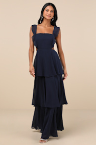 Elegant Event Navy Ruffled Tie-Back Tiered Maxi Dress 4