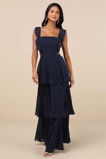 Elegant Event Navy Ruffled Tie-Back Tiered Maxi Dress 4