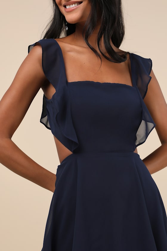 Shop Lulus Elegant Event Navy Ruffled Tie-back Tiered Maxi Dress