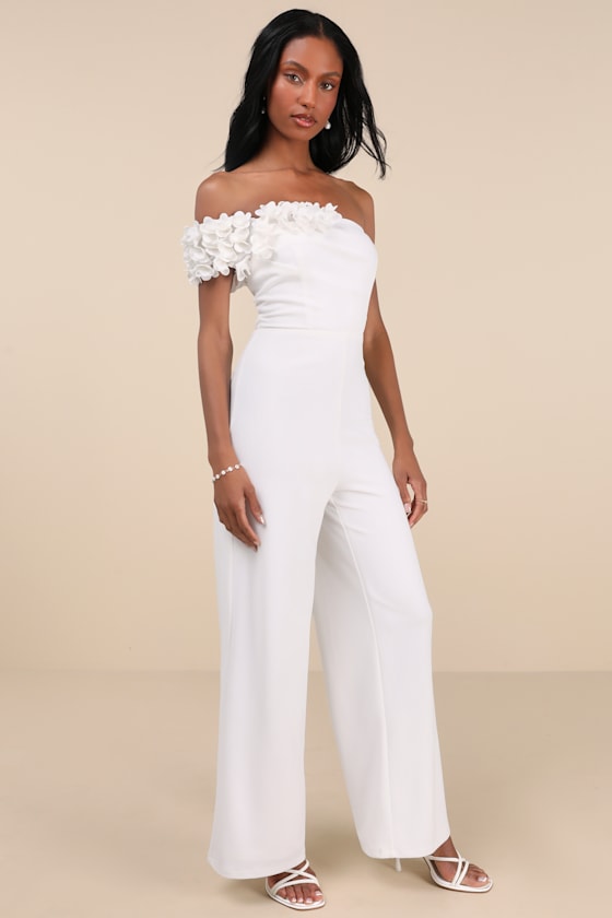 Lulus Damara White Floral Applique One-shoulder Jumpsuit In White