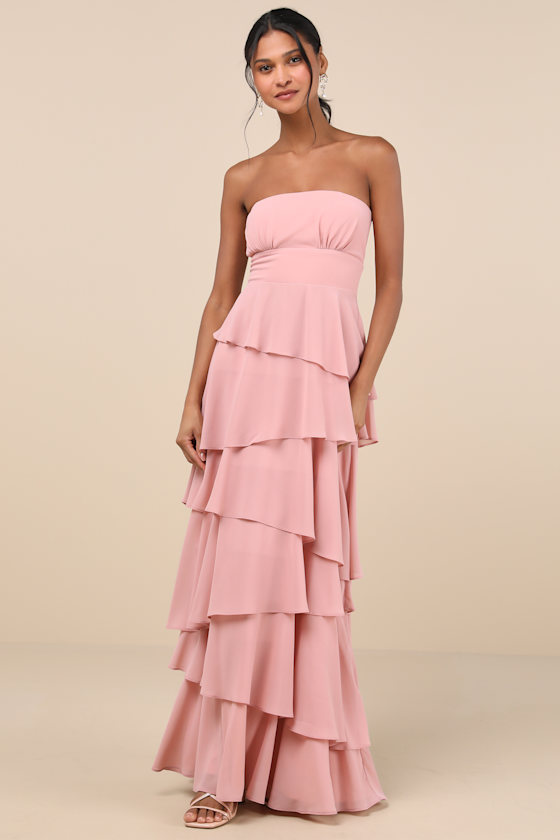 Lulus Gorgeous Essence Blush Strapless Tiered Maxi Dress In Pink