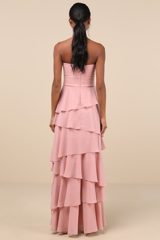 Lulus Gorgeous Essence Blush Strapless Tiered Maxi Dress In Pink