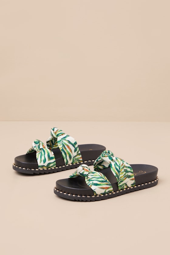Caralyna Green Multi Rhinestone Slide Sandals 1