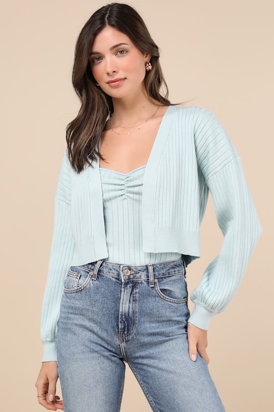 Lulus Cutest Duet Mint Blue Knit Cami Top And Cardigan Sweater Set In Mint Blue