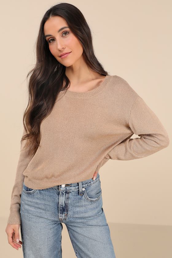 Lulus Clean Aesthetic Tan Long Sleeve Sweater Top In Tan