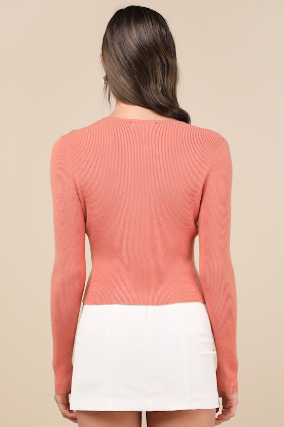 Lulus Cuddly Attitude Terracotta Tie-front Cardigan Sweater In Pink