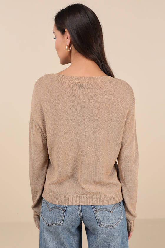 Lulus Clean Aesthetic Tan Long Sleeve Sweater Top In Tan