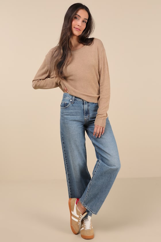 Lulus Clean Aesthetic Tan Long Sleeve Sweater Top In Tan