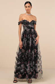Ideal Beauty Black Floral Mesh Off-the-Shoulder Maxi Dress 2