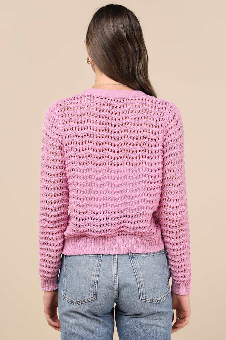 Breezy Attitude Pink Loose Knit Button-Up Cardigan Sweater