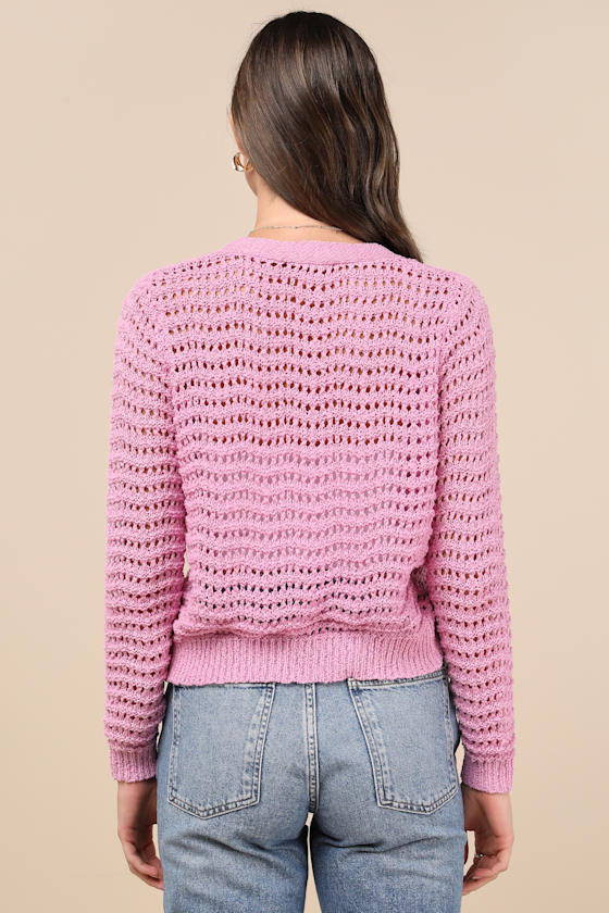 Breezy Attitude Pink Loose Knit Button-Up Cardigan Sweater 2