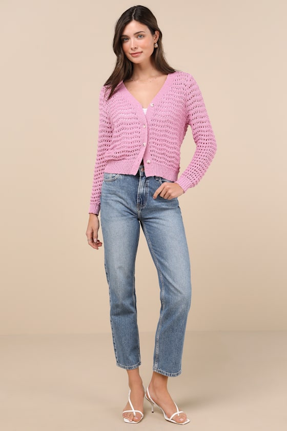 Lulus Breezy Attitude Pink Loose Knit Button-up Cardigan Sweater In Pink
