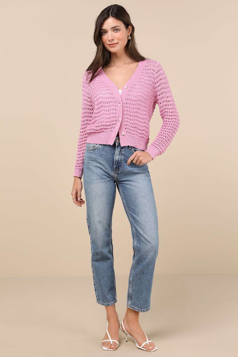 Breezy Attitude Pink Loose Knit Button-Up Cardigan Sweater