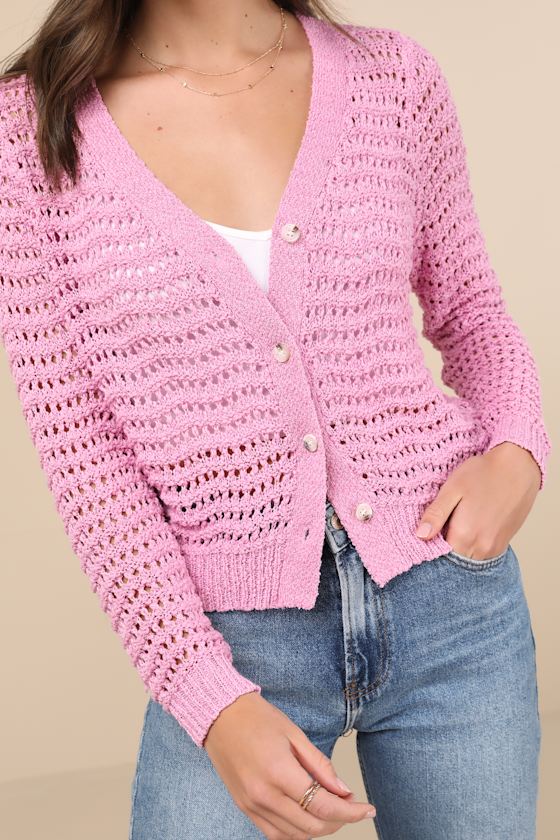 Lulus Breezy Attitude Pink Loose Knit Button-up Cardigan Sweater In Pink