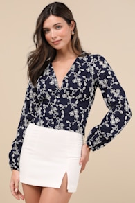 Sincere Charisma Navy Eyelet Embroidered Long Sleeve Top 2