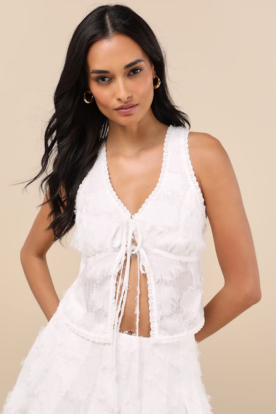 Cilla White Textured Tie-Front Tank Top 2