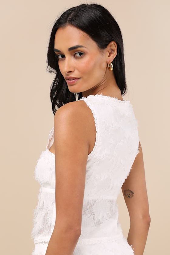 Lulus Cilla White Textured Tie-front Tank Top In White