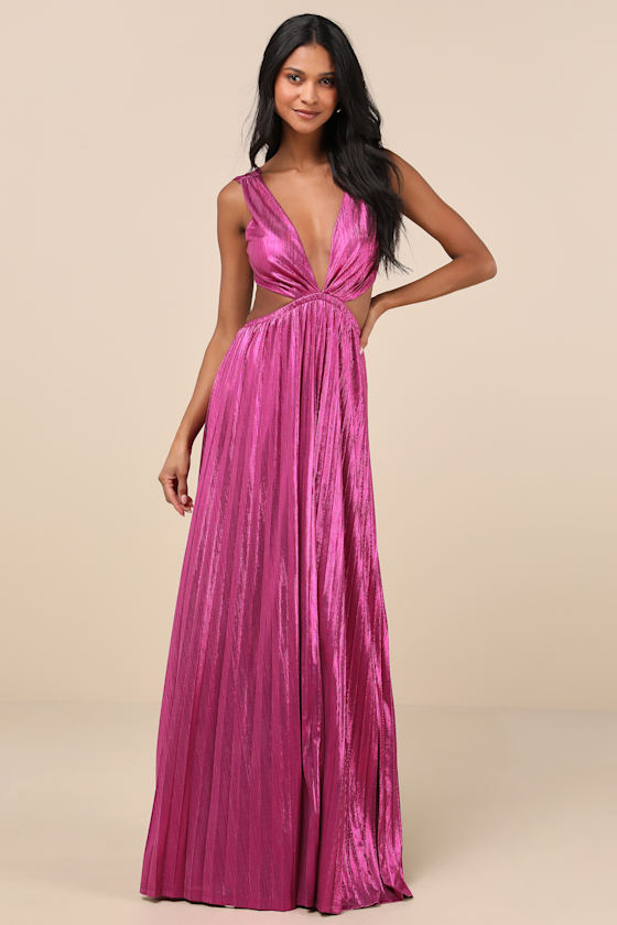 レア商品　pelleqTUCKEDMAXI DRESS Magenta Metallic Dress - Lurex Maxi Dress - Cutout Maxi