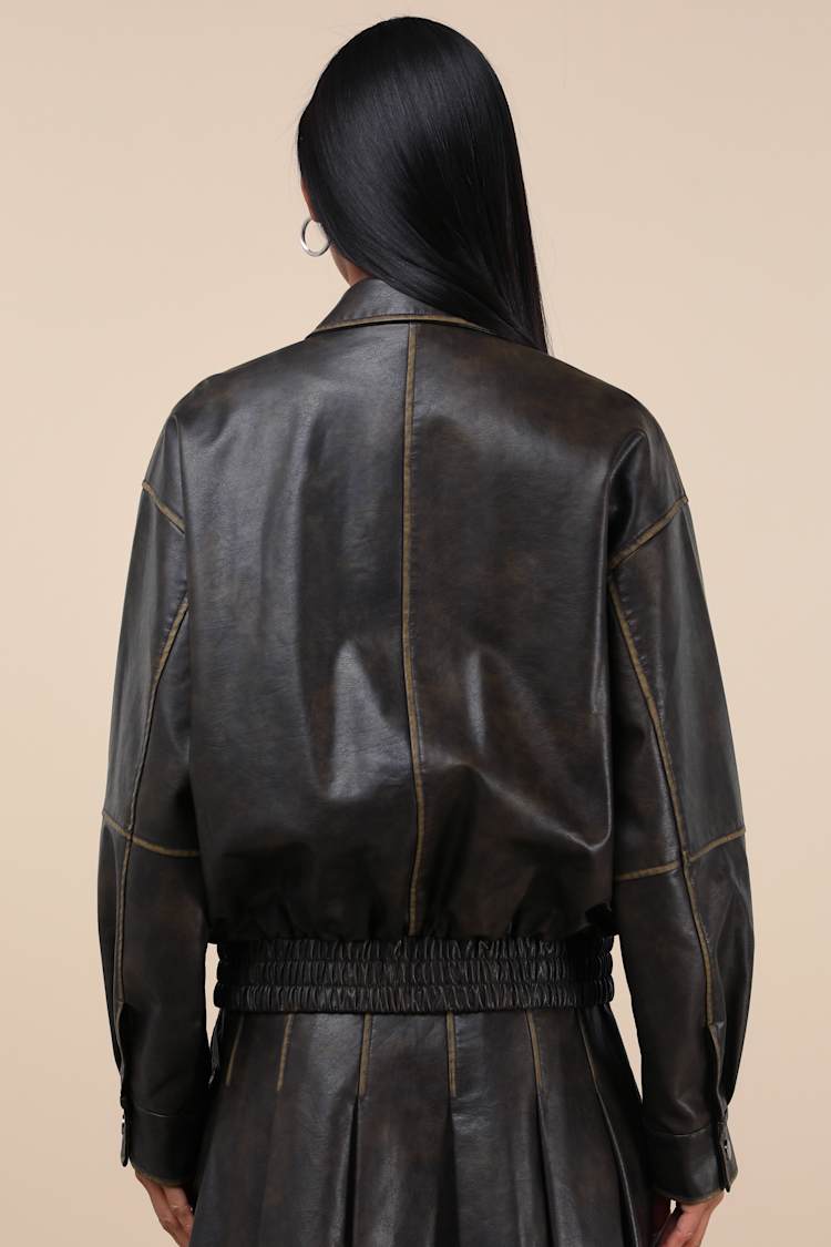 Coolest Era Dark Brown Oversized Vegan Leather Bomber Jacket