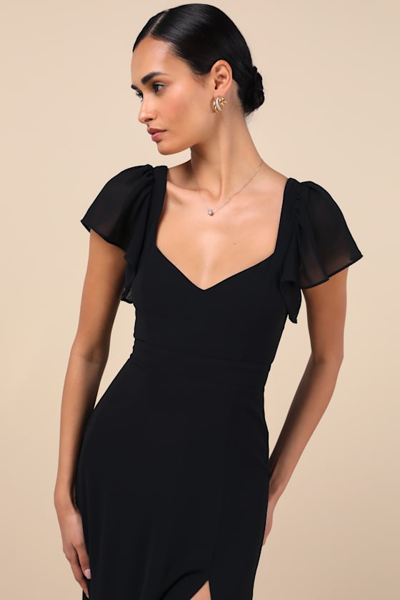 Simply Delightful Black Tie-Back Flutter Sleeve Maxi Dress 2