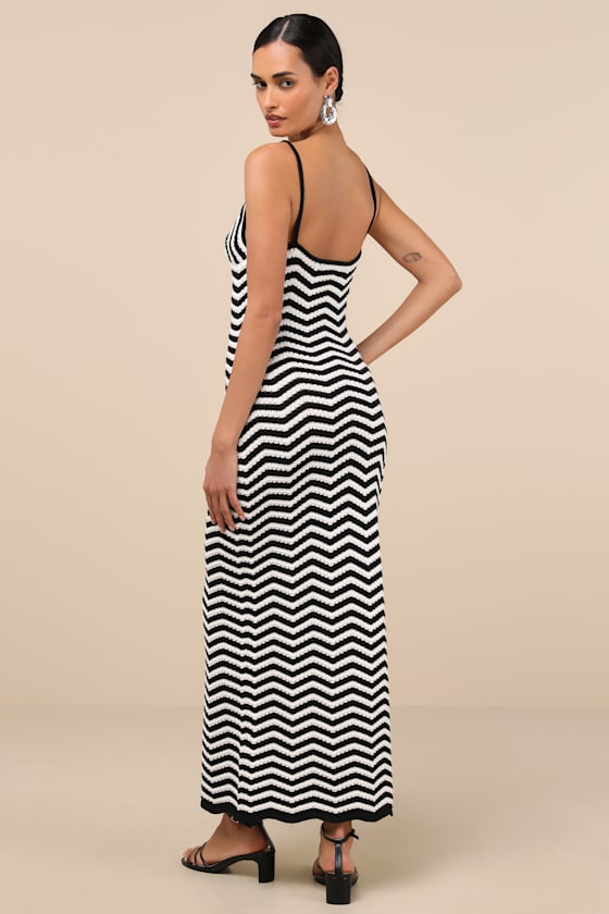 Yvette Black and White Crochet Knit Maxi Dress 2