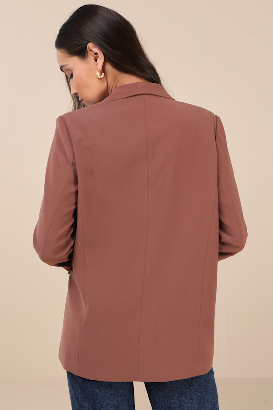 Lulus Superior Aesthetic Brown Three-quarter Sleeve Ruched Blazer In Brown