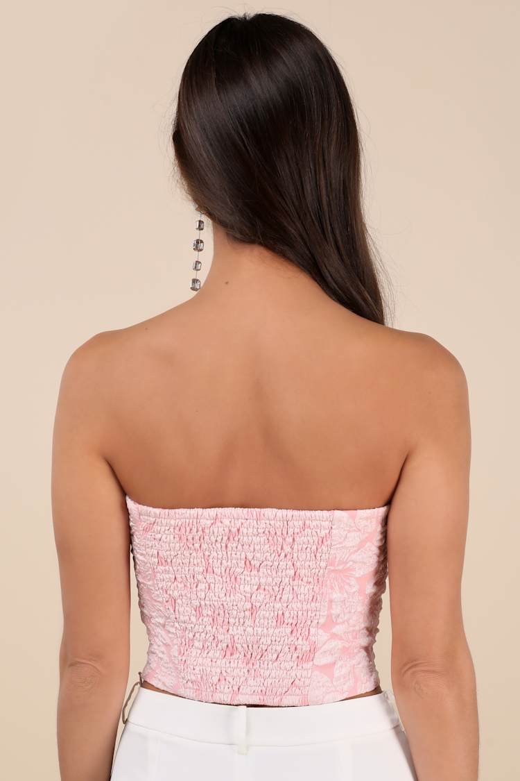 Amias Light Pink Jacquard Cutout Crop Top
