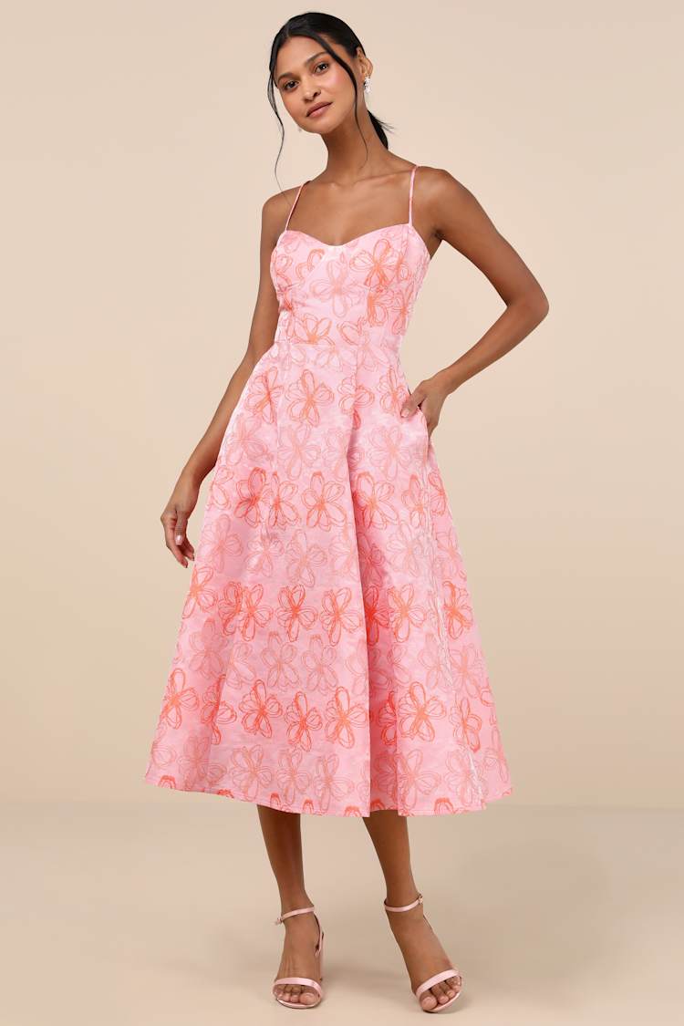 strapless open back dress Tina Pink Floral Midi Dress main image 1