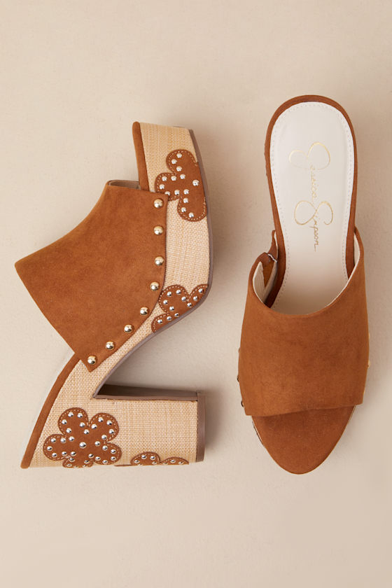 Jessica Simpson Shelbie Tuscan Tan Suede Platform High Heel Slide Sandals In Tan