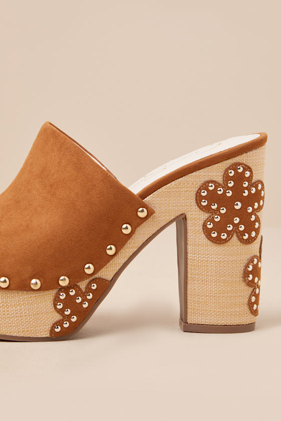 Jessica Simpson Shelbie Tuscan Tan Suede Platform High Heel Slide Sandals In Tan