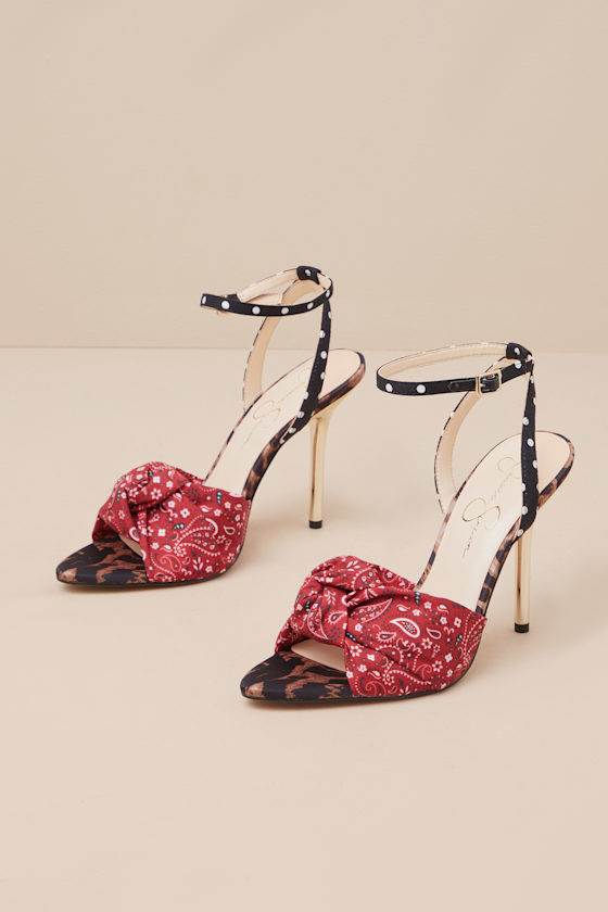 JESSICA SIMPSON NEVENY RED MUSE PRINT MULTI HIGH HEEL SANDALS