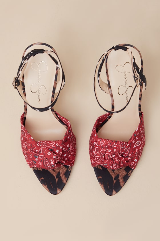 JESSICA SIMPSON NEVENY RED MUSE PRINT MULTI HIGH HEEL SANDALS