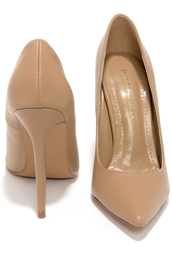 Pretty Beige Pumps - Pointed Pumps - Beige Heels - $34.00