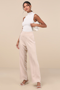 Chic Muse Beige High-Rise Straight-Leg Trouser Pants 5