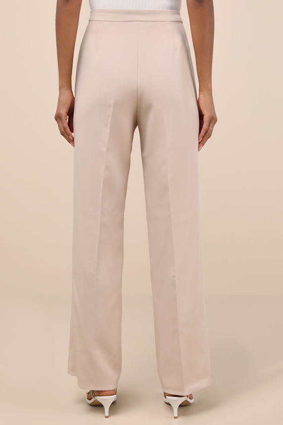 Chic Muse Beige High Rise Straight Leg Trouser Pants