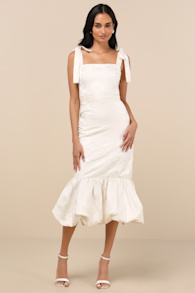 Silvia Ivory Floral Jacquard Trumpet Midi Dress