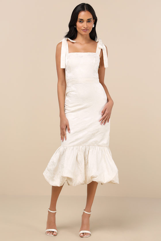 Silvia Ivory Floral Jacquard Trumpet Midi Dress 2