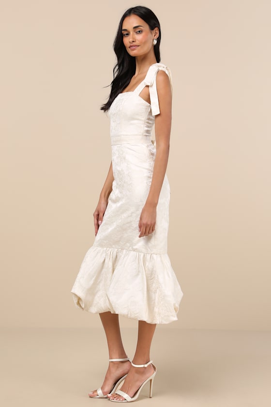 Lulus Effortlessly Sweet White Tulle 3d Floral Tie-strap Midi Dress In Ivory