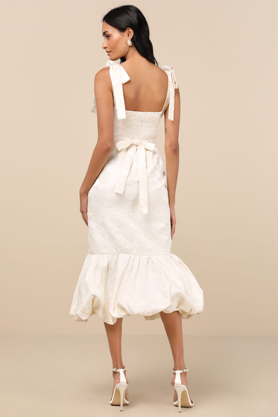 Silvia Ivory Floral Jacquard Trumpet Midi Dress 4