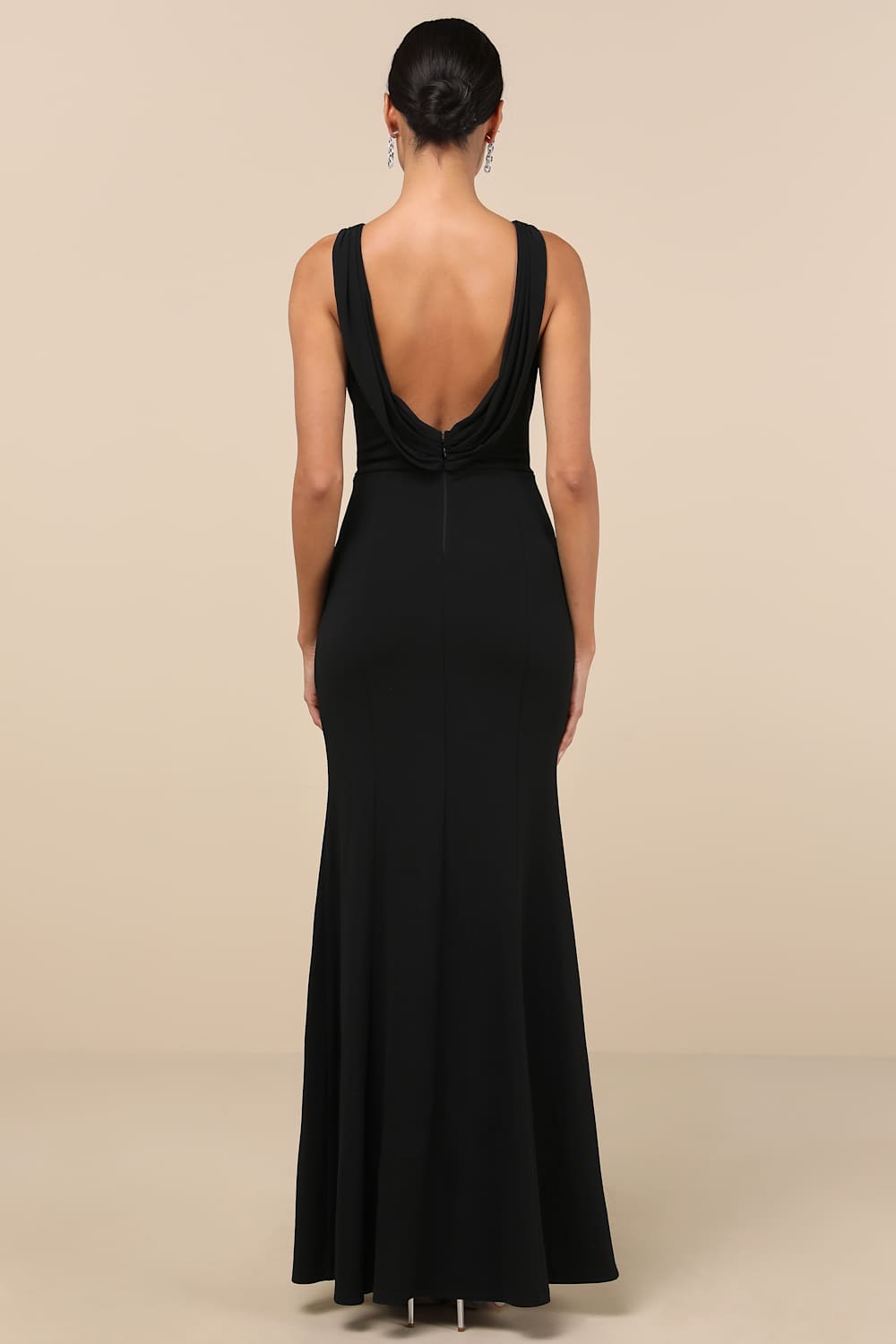 Maike Black Cowl Back Mermaid Maxi Dress