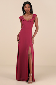 Sweetest Entrance Dark Magenta Ruffled Tie-Back Maxi Dress 2