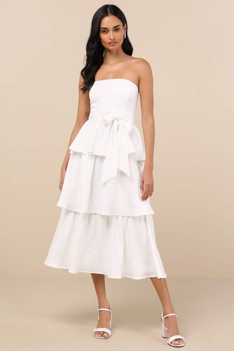 knee length dresses for ladies BETSEYS TIERED TULLE DRESS CREAM Mini Formal Women's Dress – Betsey Johnson main image 1