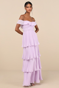 Always Remarkable Lavender Pleated Off-the-Shoulder Maxi Dress 2
