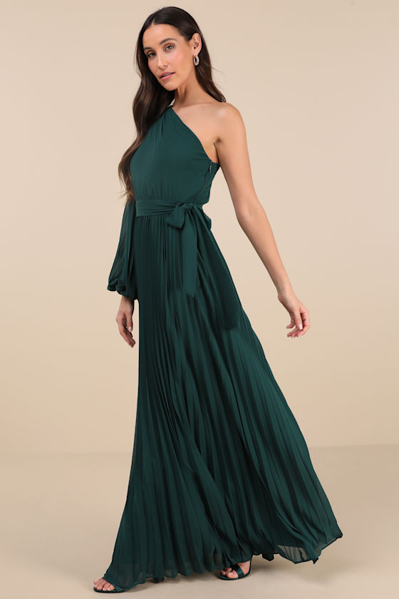 Shop Lulus Divine Charm Emerald Green One-shoulder Maxi Dress