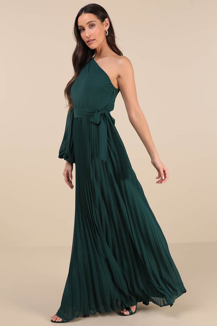 open lace back dress Wedding Guest Dress One Shoulder Satin Cocktail in Green main image 1