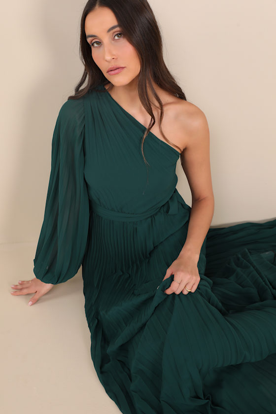 Shop Lulus Divine Charm Emerald Green One-shoulder Maxi Dress