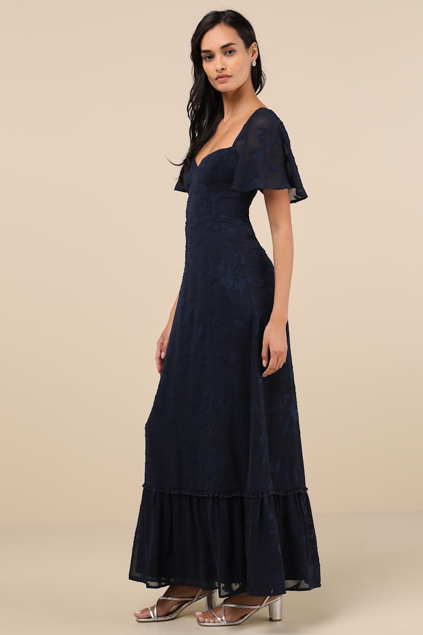 Tailor Made For You Dark Navy Jacquard Lace-Up Maxi Dress